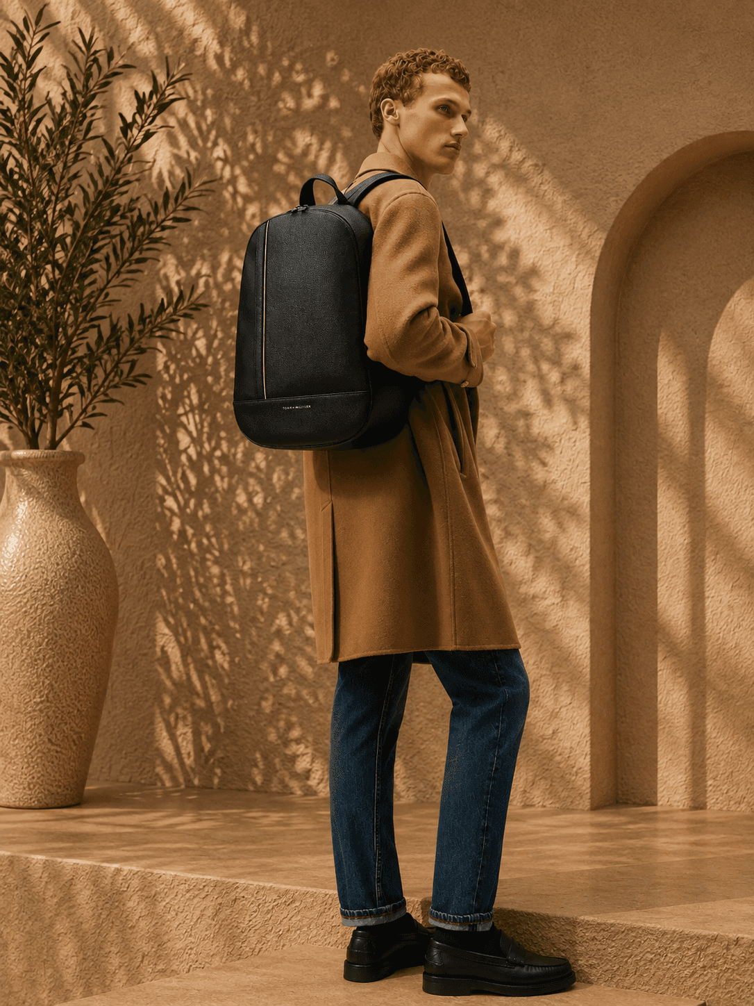 Logo Stripe Pebbled Backpack